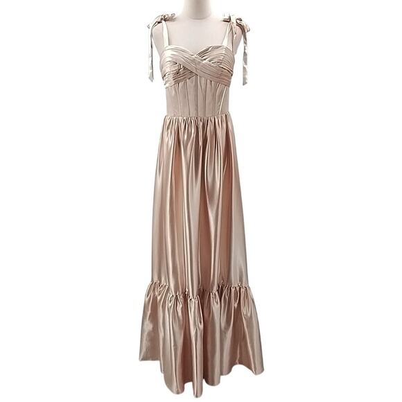 AW BRIDAL SZ 8 M champagne Blustery formal party gala maxi dress NEW B36 - Picture 3 of 9